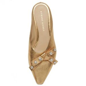Etienne Aigner Joy Embellished Bow Mule In Oro Leather Gold Metallic Size 6.5